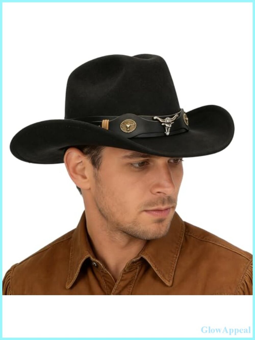 Vintage Style Adjustable Felt Cowboy Hat with Bull Strap